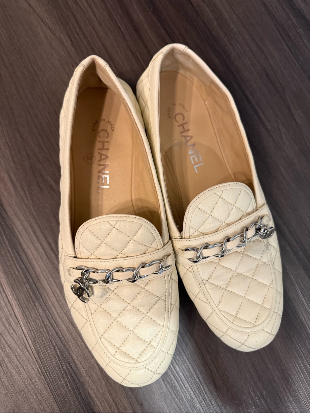 Chanel Lambskin Quilted Chain CC Loafers – Size 37 / 7